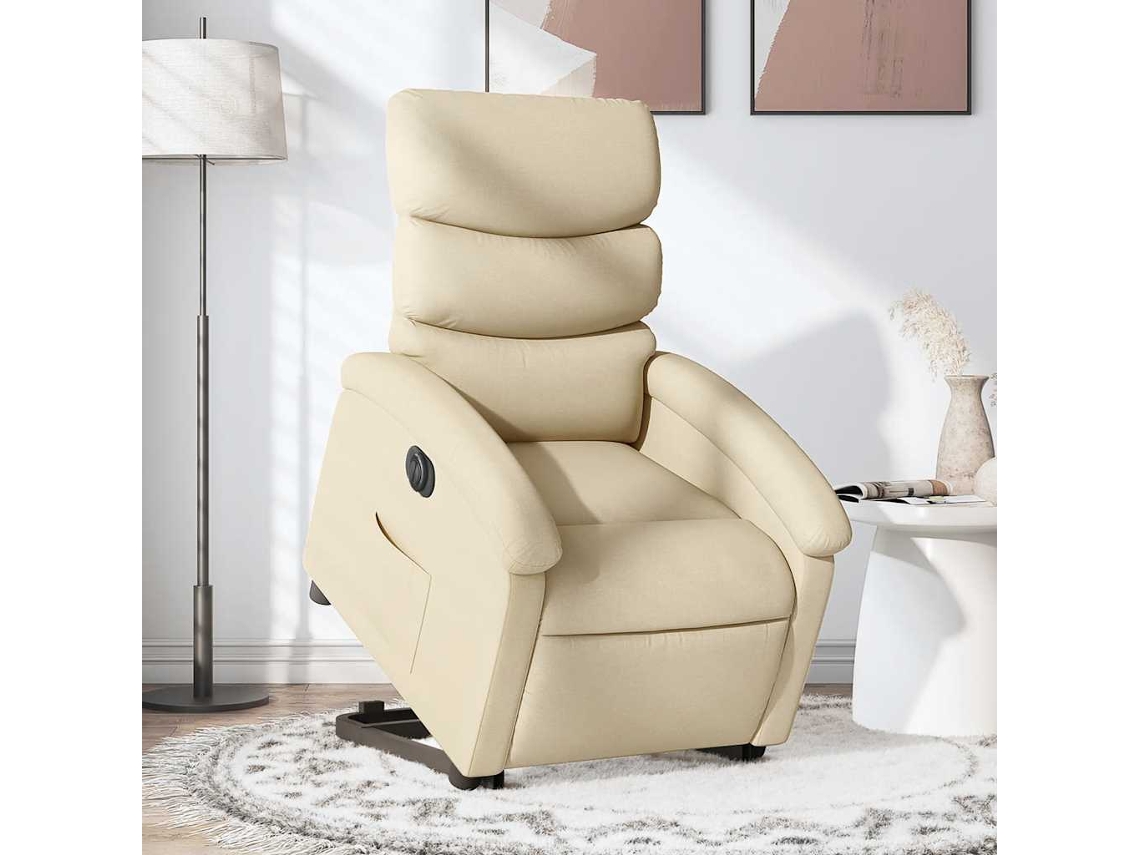 Vidaxl Poltrona Reclinável Elevatória Elétrica Tecido Cor Creme