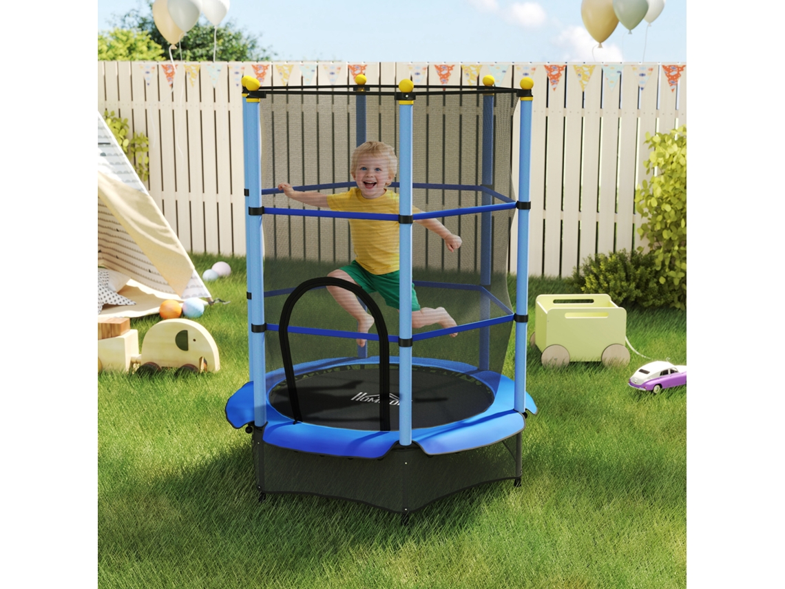 Tapete Elástico Para Crianças Com Rede De Segurança E Paredes Almofadadas Idade 3-10 Anos, Ø140 X 190 Cm, Azul