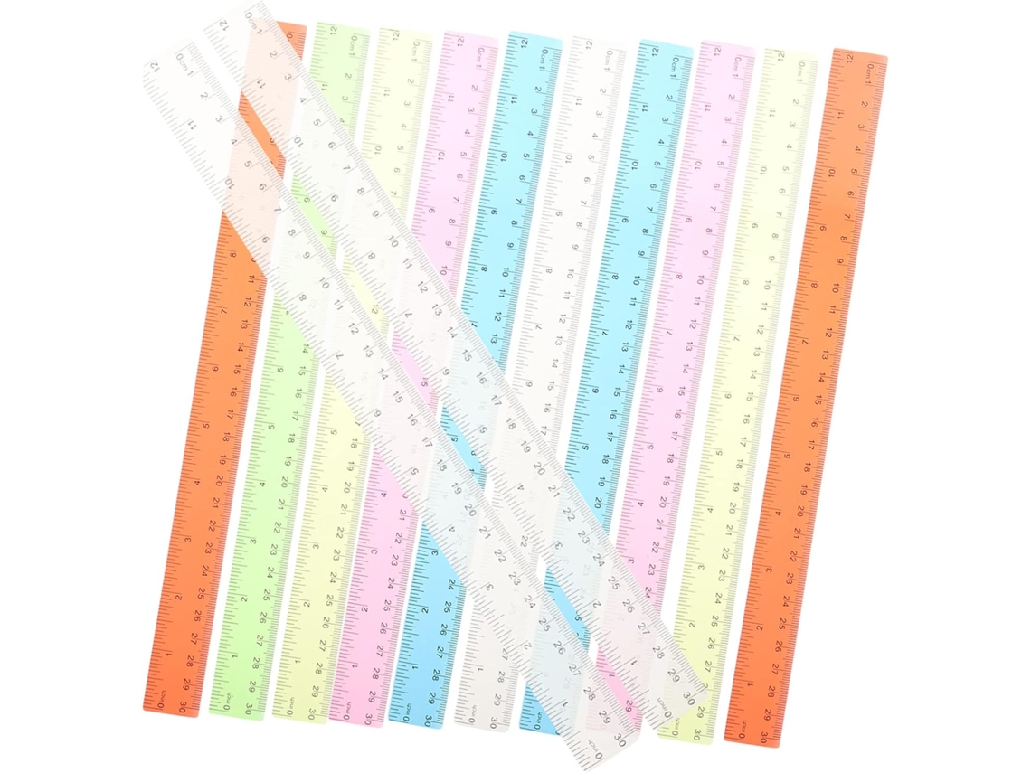 Conjunto De 12 Réguas Plásticas De 30 Cm, Retas E Multifuncionais