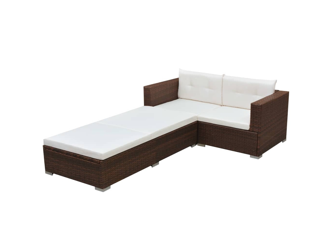 Conjunto 3 Peças Lounge Jardim C/ Almofadões Vime Pe Marrom Dkd Home Decor