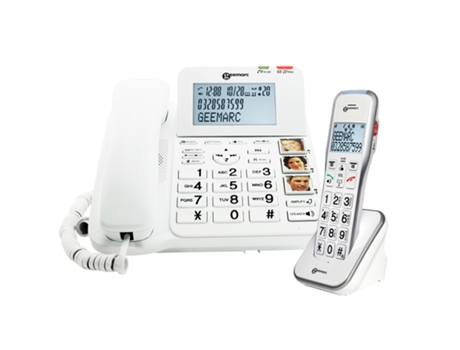 Telefone Para Idosos Estação Base Com Fio Com Microtelefone Adicional Branco Geemarc