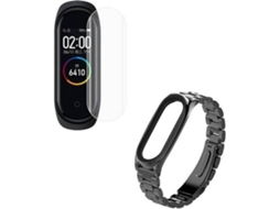 Kit Bracelete Aço Stainless Lux + Ferramenta + Película Protectora Ecrã Gel Full Cover Xiaomi Mi Band 6 Mi Smart Band 6 Preto