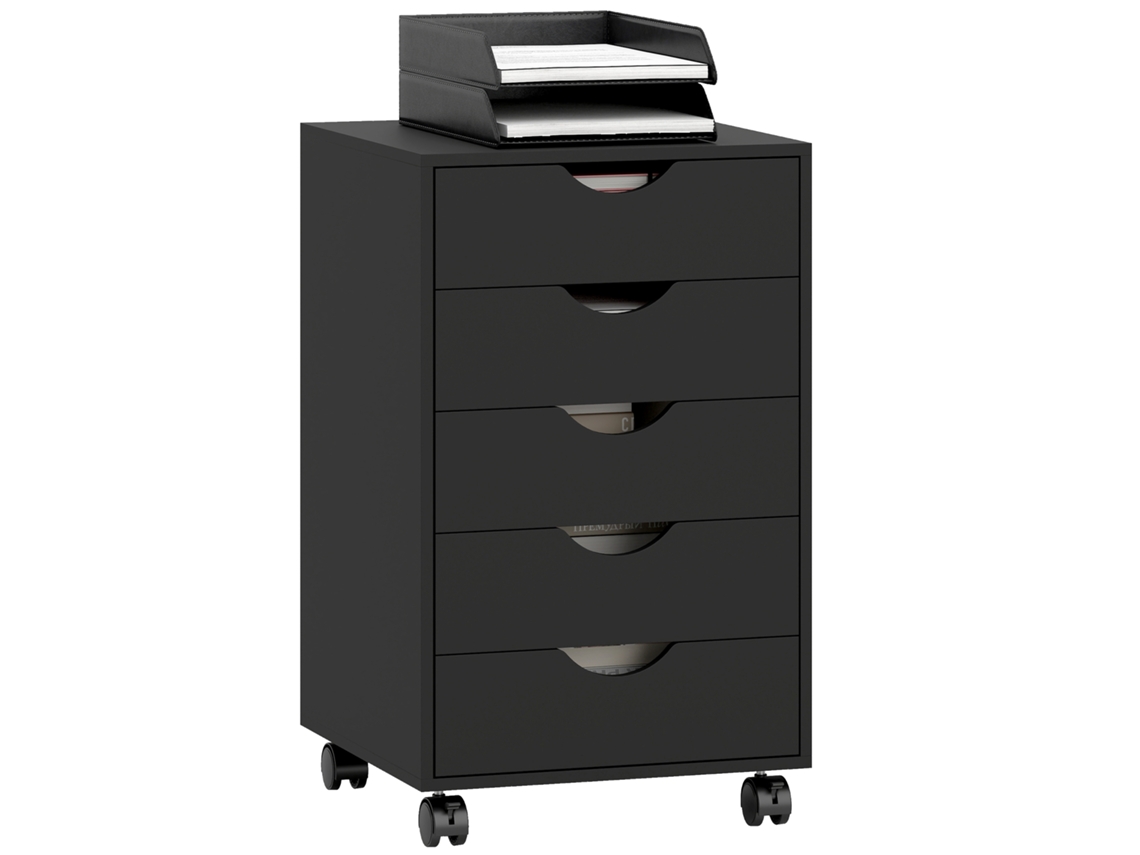 Caixa organizadora móvel para escritório com 5 gavetas sobre rodas 40x40x67cm preto BTFORUS