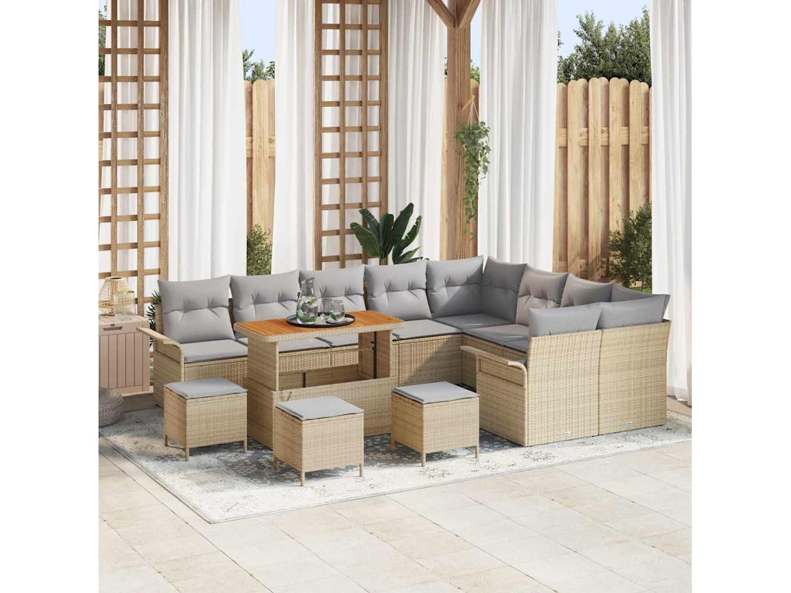 Vidaxl Conjunto De Sofá De Jardim 13 Unid. Bege Vime Pe