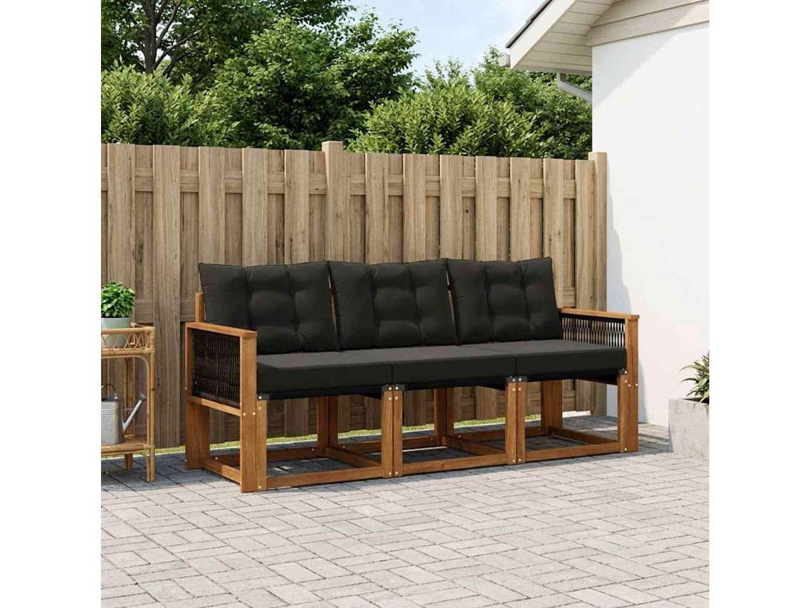 Vidaxl Conjunto De Sofás Para Exterior 3 Unid. Natural E Preto
