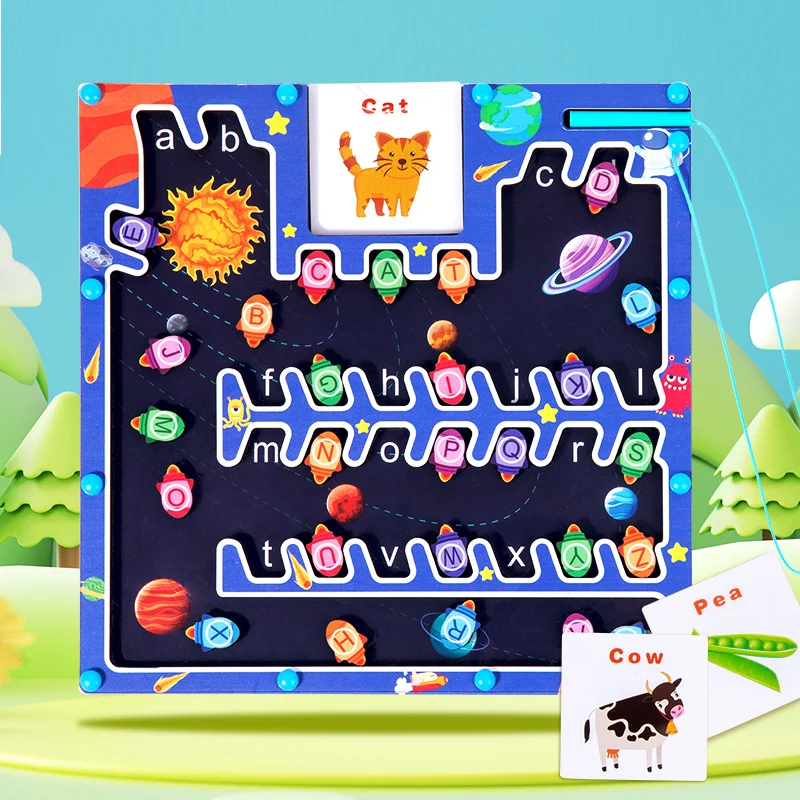 Montessori Magnetic Letter Labirinto Puzzle Estacionamento Puzzle Para Pré-escolar