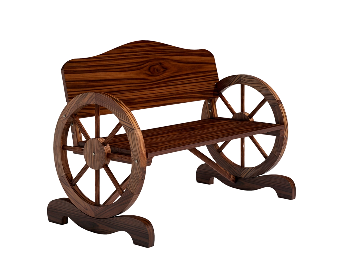 Banco de Jardim para Dois Lugares com Apoios de Braço com Rodas. Banco Rústico Externo para Pátio. Varanda. Madeira de Abeto. Brown Ge