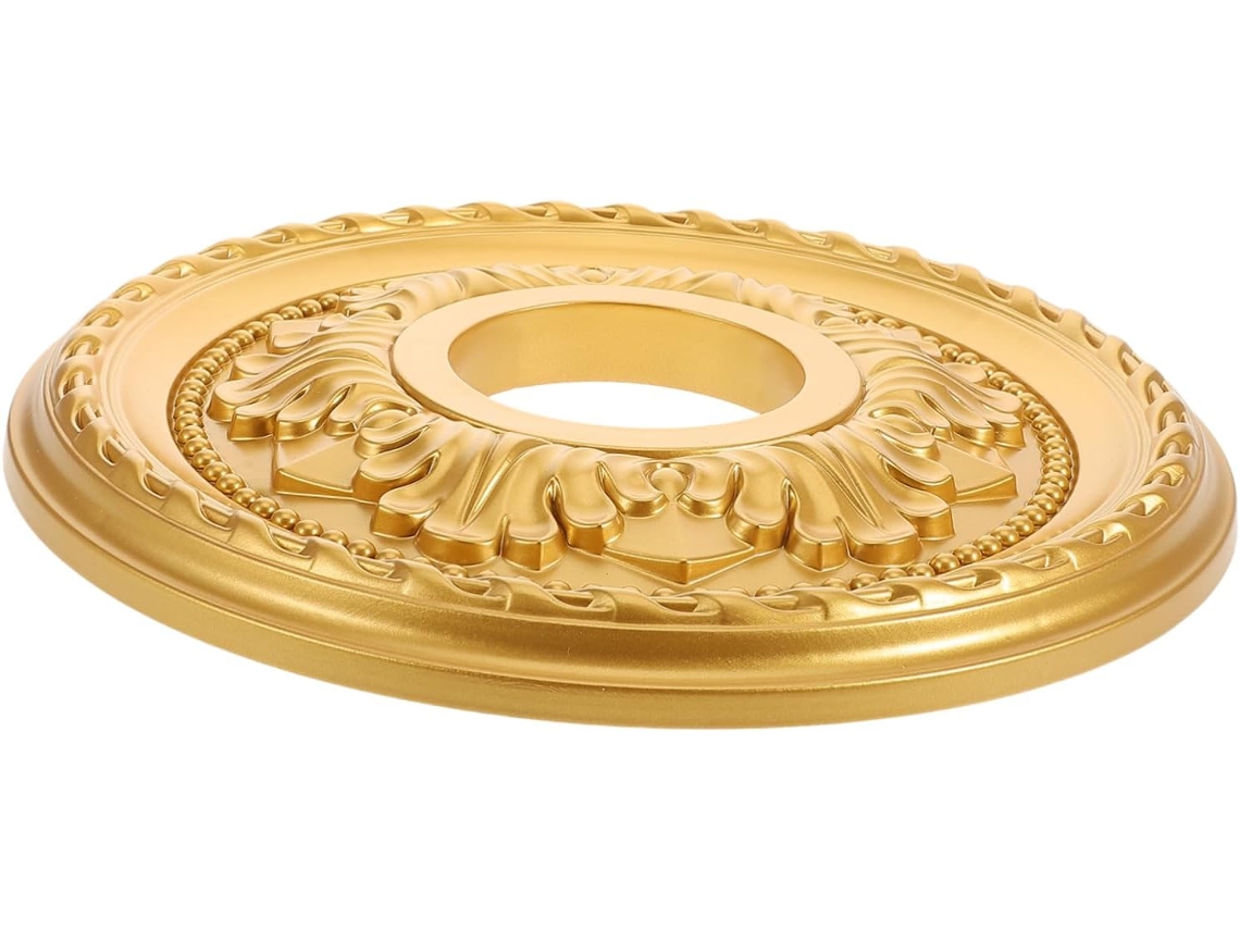 Luminária De Teto Redonda Em Aço, Medalha Decorativa Em Pvc Reforçado Na Cor Dourada, Fácil De Instalar.