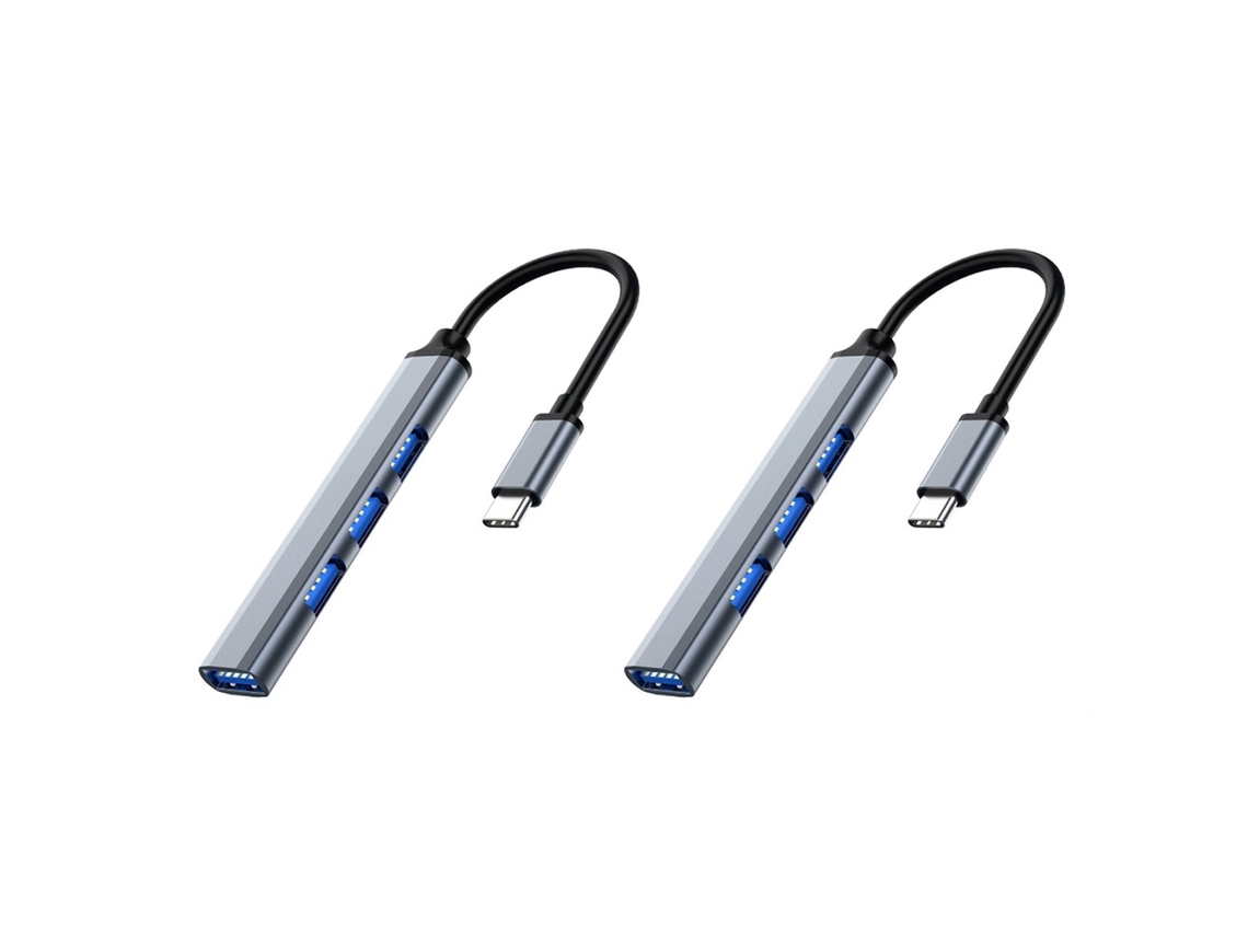 Kit com 2 Hubs USB c 4 Portas USB 3.0 IKIKSO (prateado)