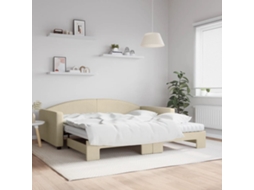 Sofá-cama C/ Gavetão E Colchões 100x200 Cm Tecido Cor Creme