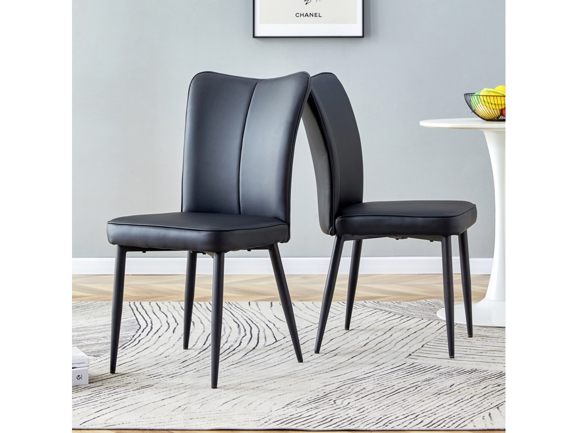 Conjunto De 2 Cadeiras De Jantar Pretas Pu, Design Moderno, 89cm De Altura. Perfeitas Para Escritório, Restaurante E Casa.-kd