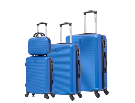 Conjuntos de Malas de Viagem 4 Peças Mala de Cabine Mala Média Mala Grande Necessaire Cadeado Integrado Azul CELIMS FRANCE