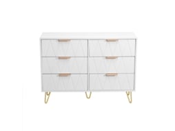 Cômoda Branca Com 6 Gavetas E Frente Em Relevo Diamante Móvel De Armazenamento Moderno Com Acabamento Em Laminado E Design Sofisticado Ycone