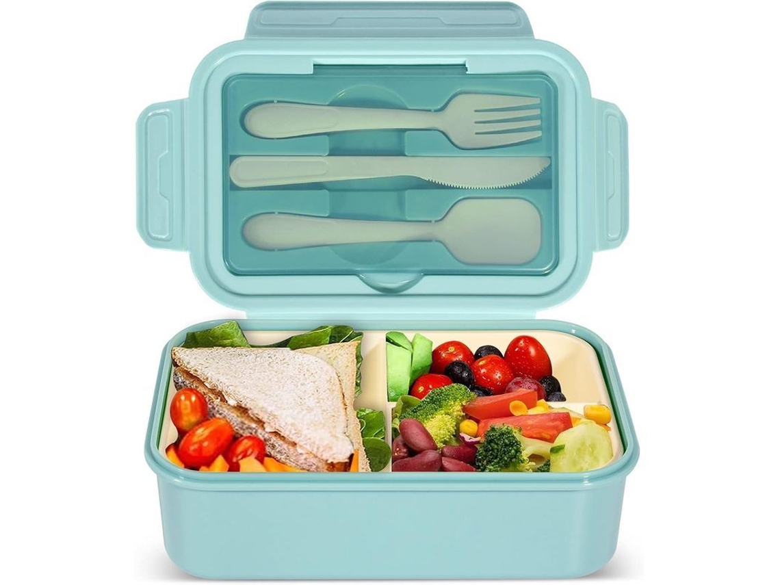Caixa de Lanche Bento 1400ml com 3 Compartimentos, Sem BPA, Azul | S/MARCA