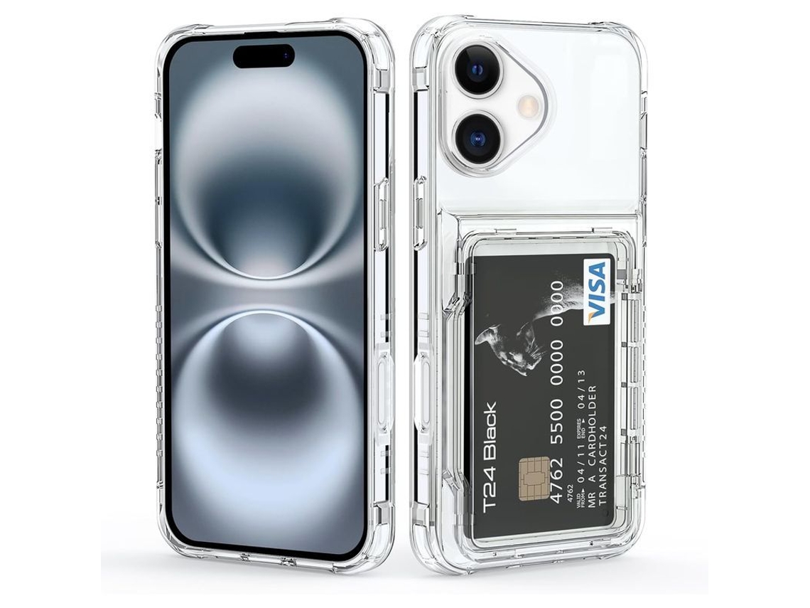 2026 capa para Iphone 16 Plus com Porta cartões Transparente Case 2 Slot Tpu+pc Anti choque Protetora