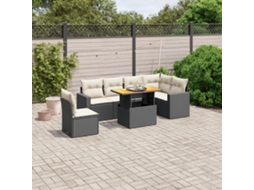 Vidaxl 7 Pcs Conjunto De Sofás P/ Jardim C/ Almofadões Vime Pe Preto