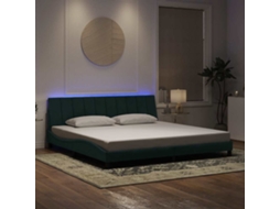 Vidaxl Estrutura De Cama Com Led Sem Colchão Hanko 200x200 Cm Veludo Verde-escuro
