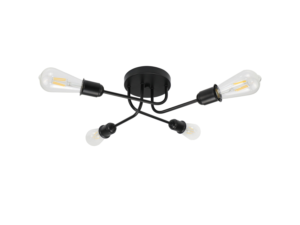 Nettlife Plafon Vintage Preto - Candeeiro Retro Para Sala De Estar 4 Lâmpadas Industriais E27 Sem Lâmpadas