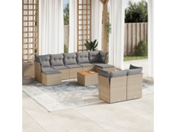 Vidaxl 10 Pcs Conjunto De Sofás P/ Jardim Com Almofadões Vime Pe Bege