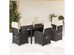 Conjunto 7 Peças Jantar P/ Jardim C/ Almofadões Vime Pe Preto Dkd Home Decor