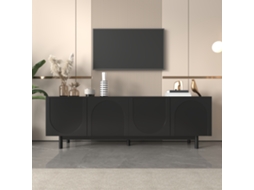 Móvel para TV KOMHTOM, 175x38x56 cm, 4 portas sem puxadores, prateleiras ajustáveis, estilo minimalista, luxo, preto