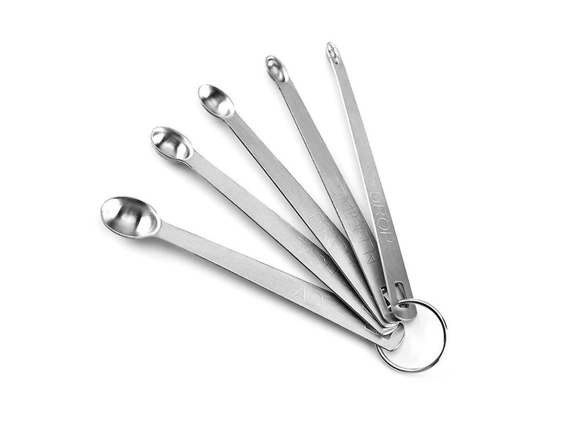 Conjunto De 5 Colheres Medidoras De Aço Inoxidável Com Design De Chaveiro Para Ingredientes Secos E Líquidos