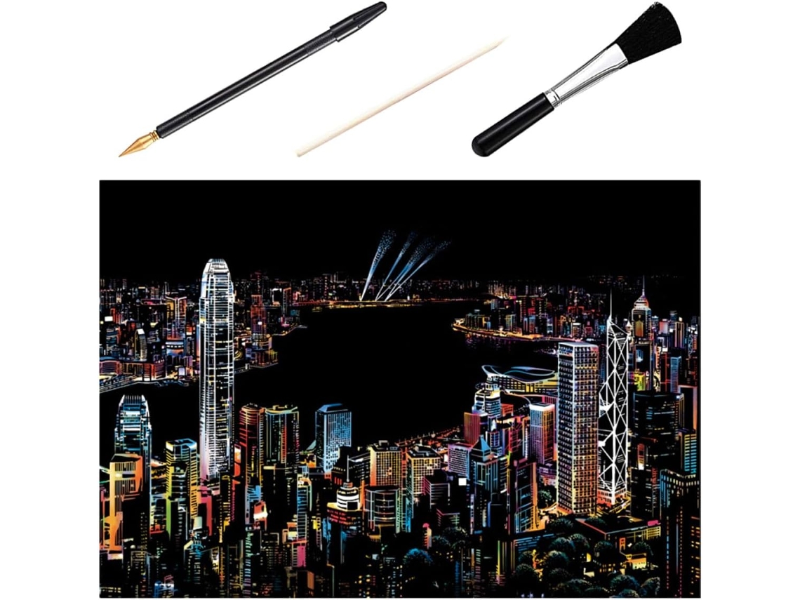 Kit De Desenho City Night Com Folhas Para Rascunho E Pincéis, Fácil De