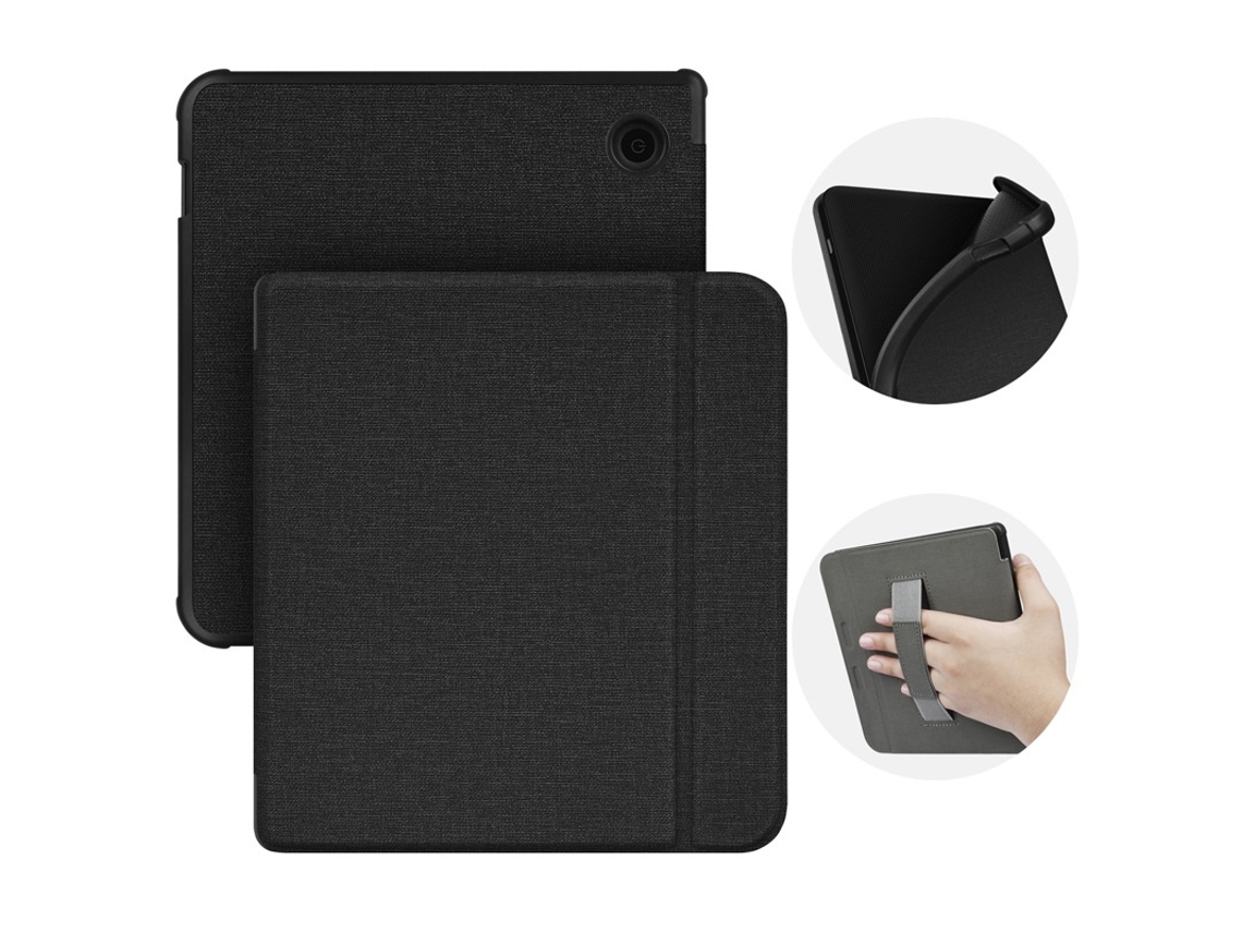 Capa Protetora Para E-reader Compatível Com Kobo Libra H2o 2019 7 Polegadas Tolino Textura De Tecido Preta Si Preto Elysve