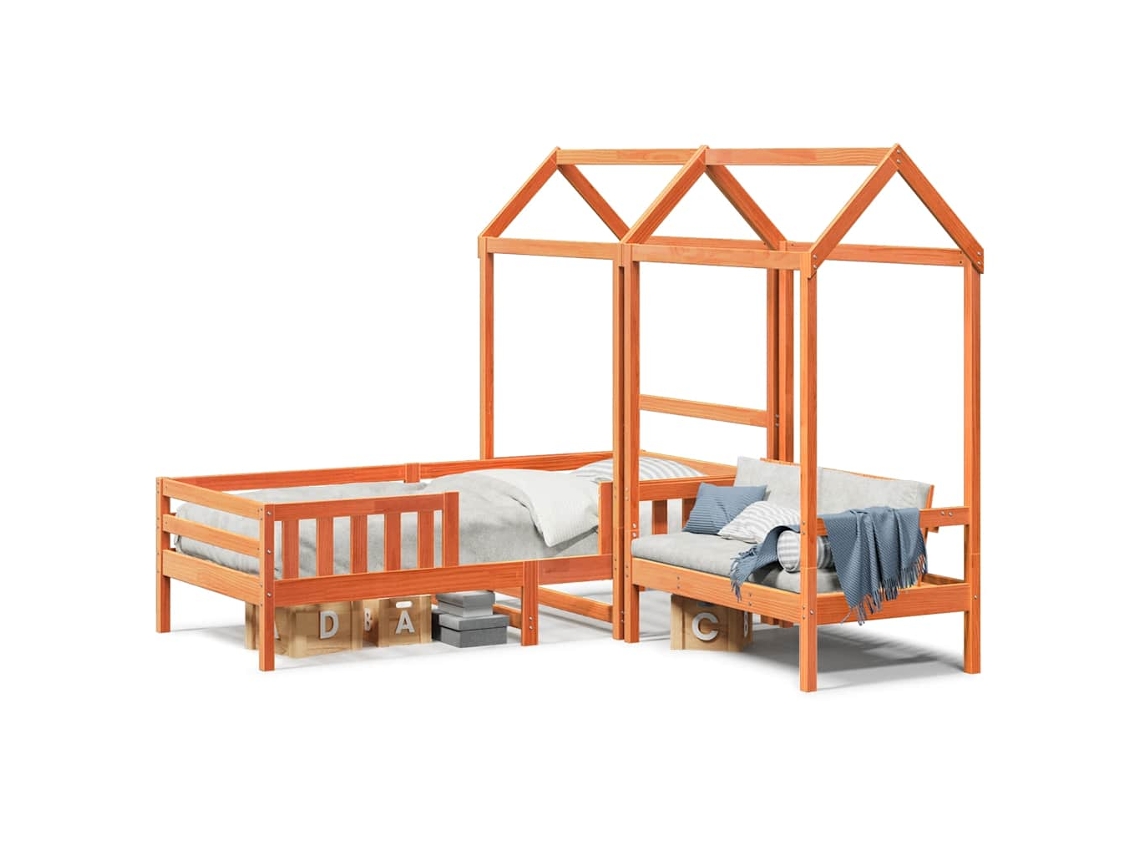 Conjunto Cama e Banco C/ Telhado MAISON EXCLUSIVE em Pinho Castanho 75x190 cm