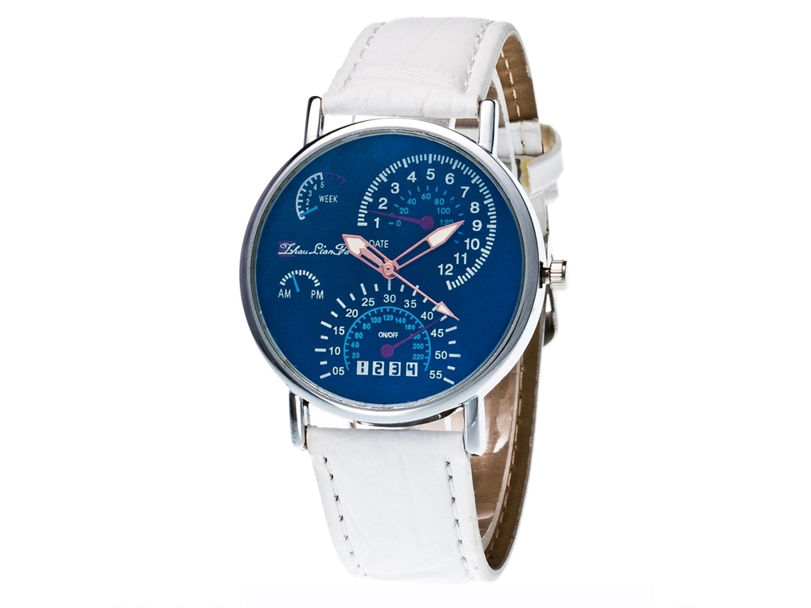 Reloj De Muñeca Con Correa De Cuero Pu De Grano Bamboo Zhoulianfa (blanco)