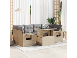Vidaxl 7 Pcs Conjunto De Sofás P/ Jardim Com Almofadões Vime Pe Bege