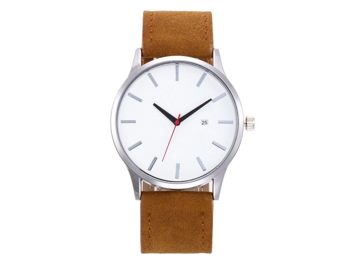 Relógio Zhoulianfa Alloy Quartz com pulseira de couro PU fosco (marrom, mostrador branco)
