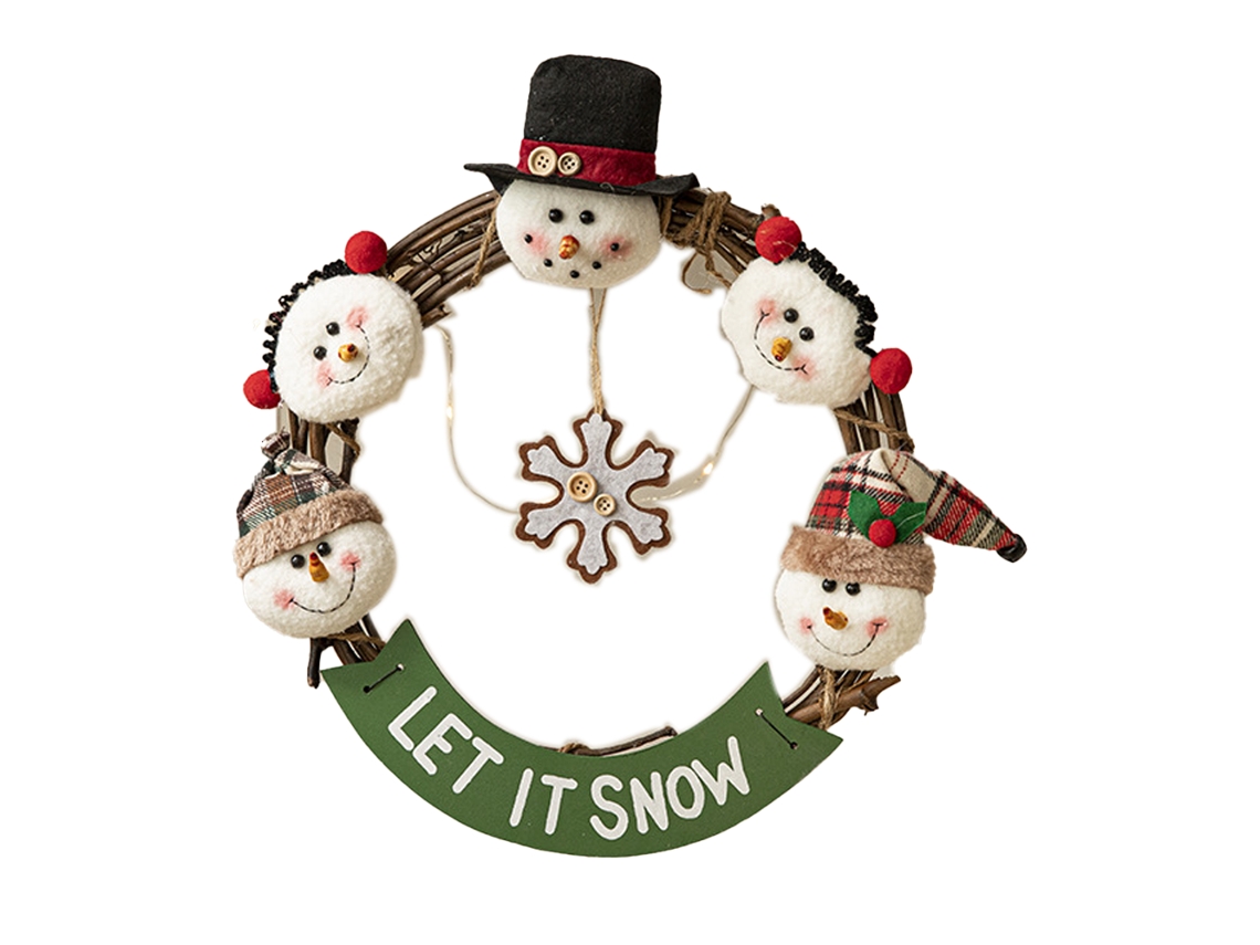 Decoração de Natal Círculo de Rattan com Boneca de Tecido Acessórios de Decoração de Natal Feitos À Mão para Pendurar na Parede Aghh24-5