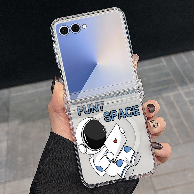 Capa Para Celular Samsung Galaxy Z Flip 5 Com Estampa Criativa De Letras E Sistema Magnético Transparente.