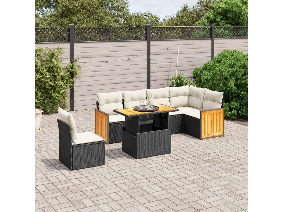 Vidaxl 7 Pcs Conjunto De Sofás P/ Jardim C/ Almofadões Vime Pe Preto