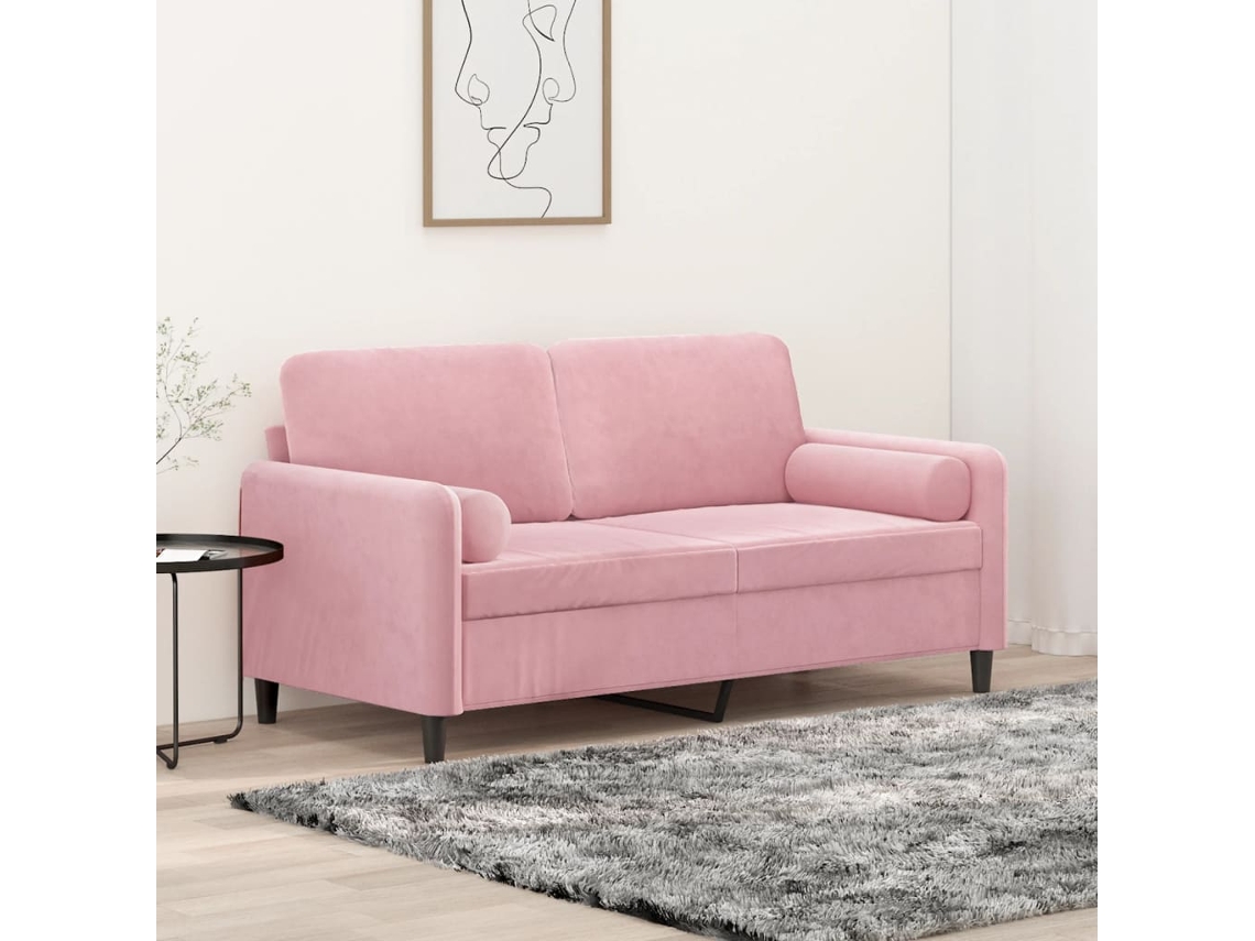 Sofá de Relaxamento 2 Lugares HARLANV1 (140x71x70,5 cm) com Almofadas Decorativas em Veludo Rosa