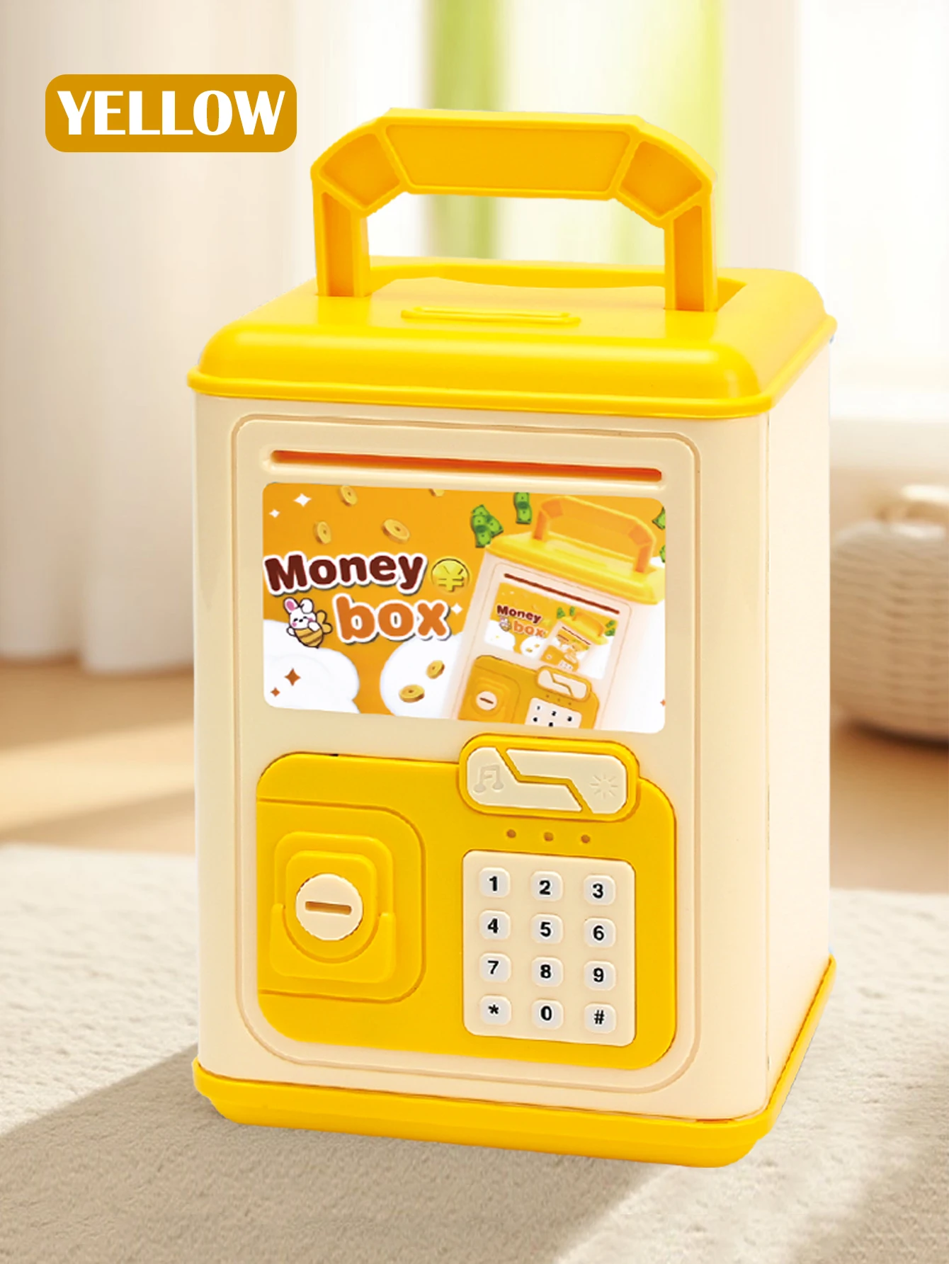 (amarelo) Cofrinho De Brinquedo Com Chave, Música E Luzes, Grande Capacidade, Pilhas Não Incluídas.