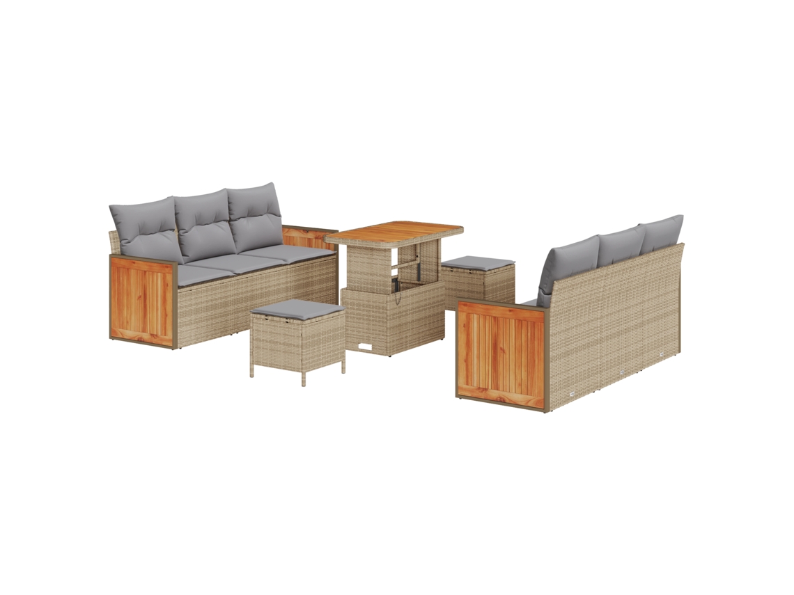 Conjunto 9 Sofá De Jardim Vidaxl Bege Vime Pe (173 X 62 X 85 Cm)