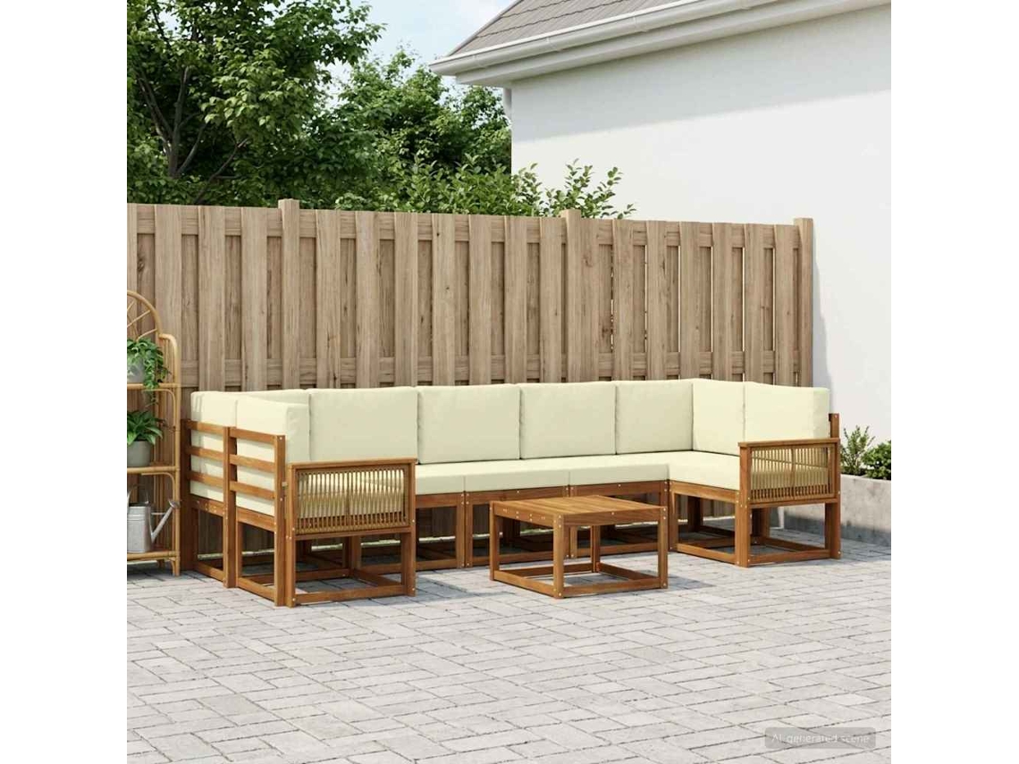 Vidaxl Conjunto De Sofás Para Exterior 8 Unid. Natural E Creme