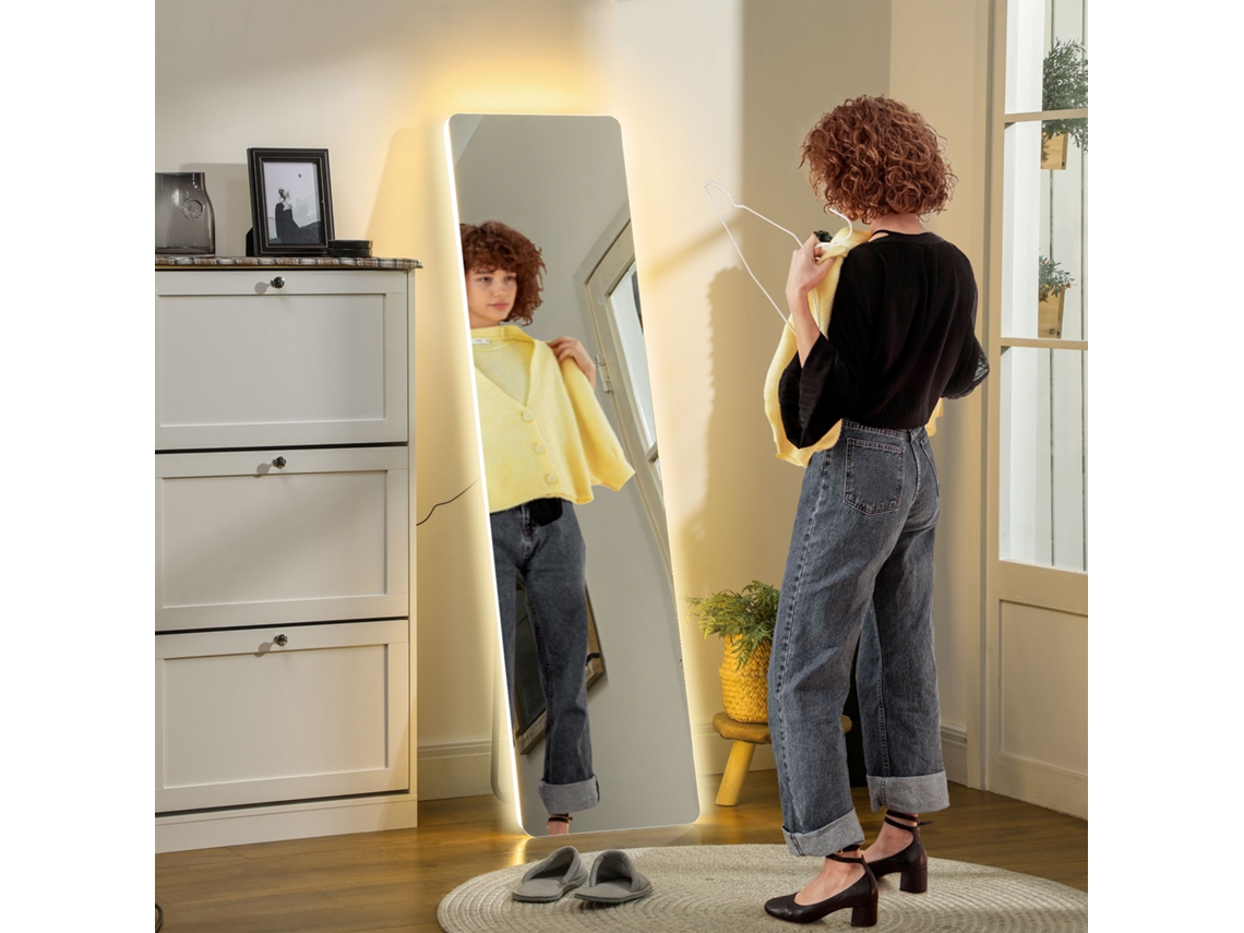 Espelho 150x40cm Com Led 3 Cores, Touch, Pedestal E Parede, Transparente, Para Maquiagem, Quarto E Sala.