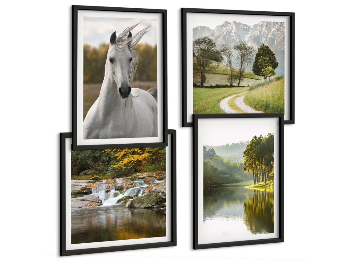 Composição De Quadros Paisagens Pejzaże Cavalo Espelharte (4 Peças)