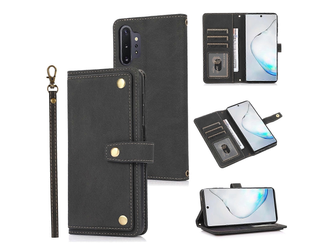 Capa De Couro Pu + Tpu Com Abertura Horizontal Para Samsung Galaxy Note 10 Pro, Com Suporte, Compartimento Para Cartões, Carteira E Cordão.