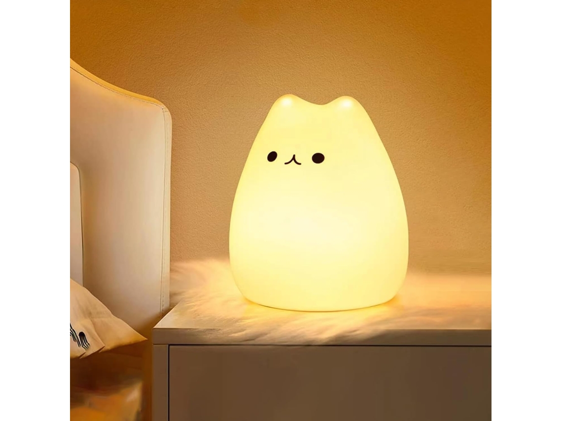 Luminária Infantil Led Recarregável,7 Cores Formato Gato Kawaii,toque E Timer,luz De Quarto Silicone Para Bebê Btforus
