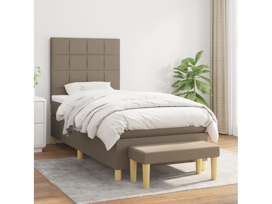 Cama Com Molas/colchão 90x190 Cm Tecido Castanho-acinzentado