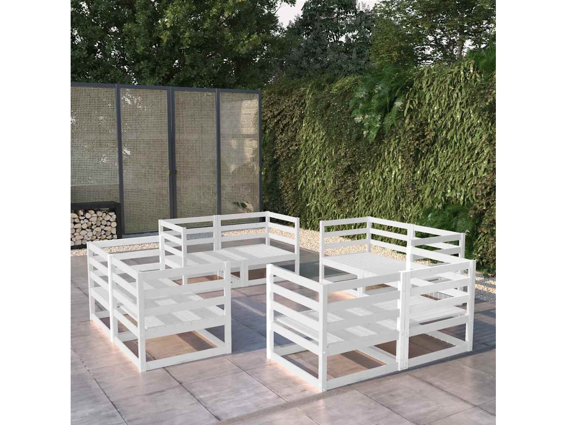 Vidaxl 8 Pcs Conjunto Lounge De Jardim Pinho Maciço Branco