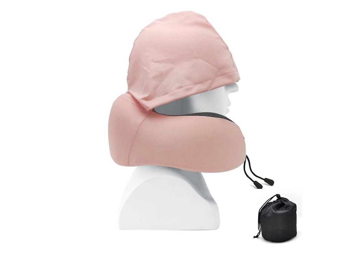 Travesseiro de viagem com capuz de espuma viscoelástica rosa Slowmoose: suporte confortável para uso no avião, carro, trem e escritório
