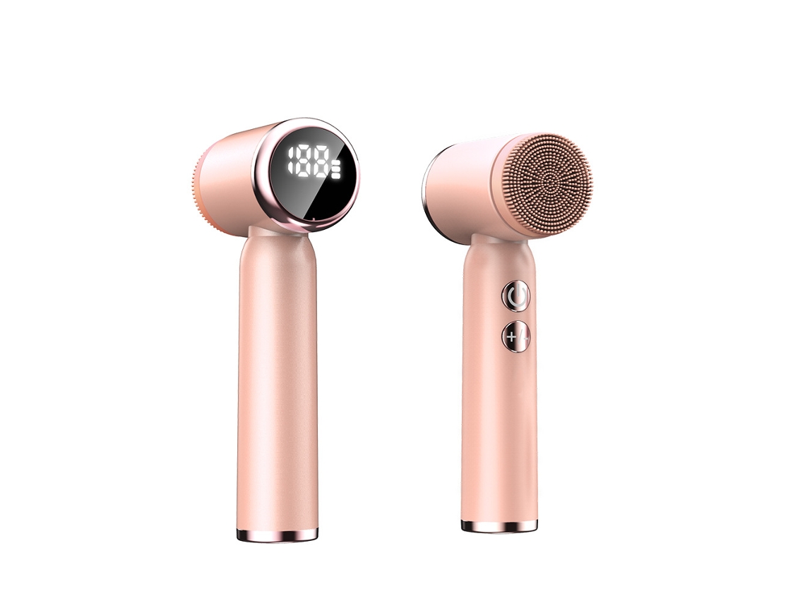Escova facial 6 em 1 para limpeza e esfoliação, giratória, com visor LED, elétrica, rosa