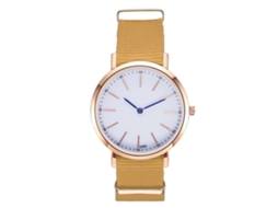 Relógio de quartzo casual para homens e mulheres com pulseira de nylon amarela.