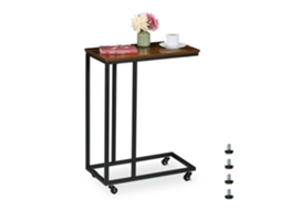 Mesa Lateral Em Formato C Com Rodas, Metal E Mdf