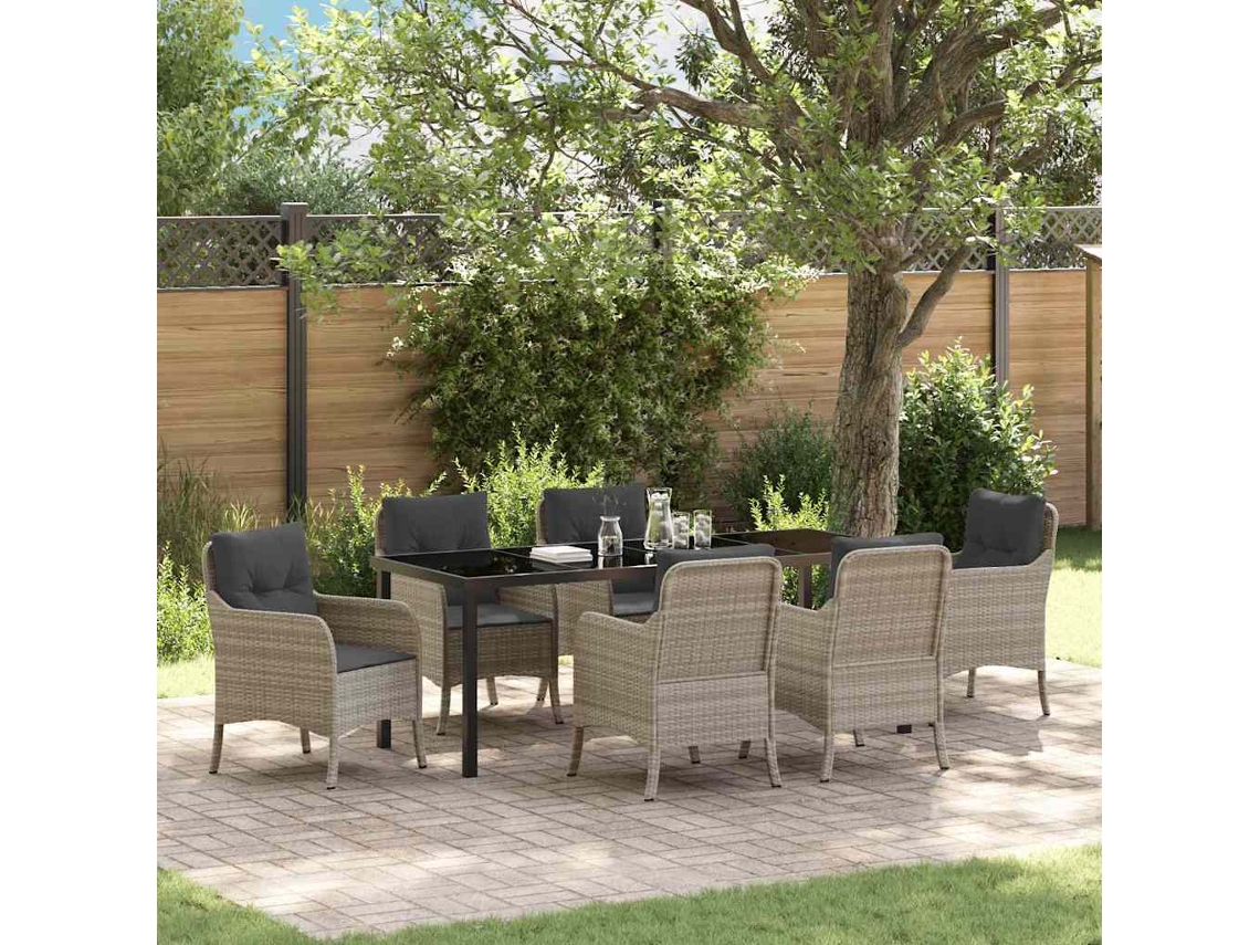 Vidaxl Conjunto De Jantar Para Jardim 7 Unid. Cinzento-claro Vime Pe
